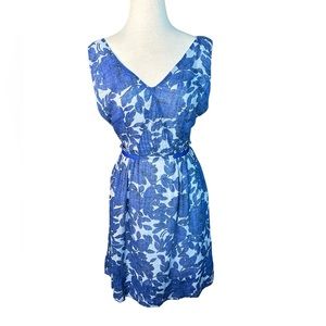 Zyga Lin’n Laundry V Neckline 100 % Linen Floral Fit & Flair Mini Dress